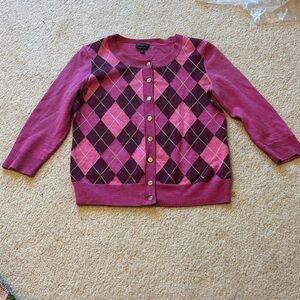 Talbots Pink and Burgundy Argyle Cardigan